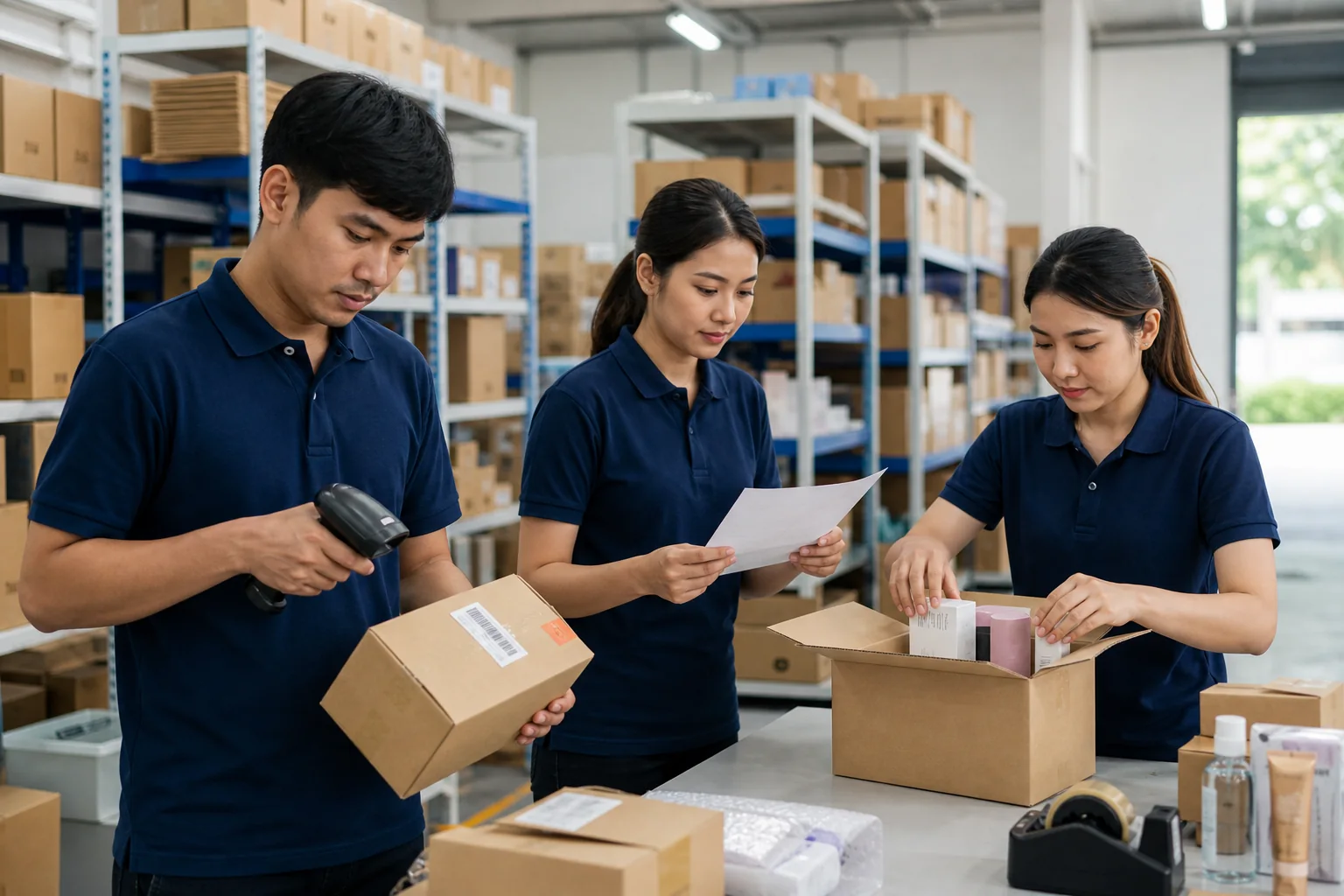 ทีมคลัง Fulfillment กำลังตรวจรายการและแพ็คออเดอร์ร้านออนไลน์